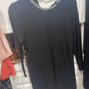 Zara Black Sheath Dress 3/4 Sleeve Crew Neck